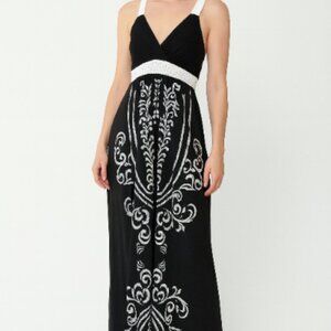 VOXX New York Black & White Printed Maxi Dress • Crochet Straps • Size Small